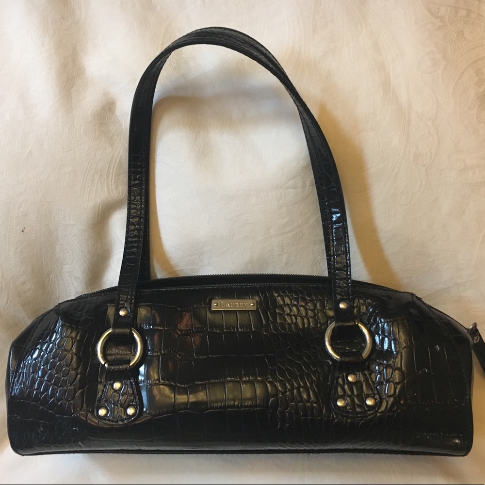 Lauren Ralph Lauren Crocodile Grain Black Leather